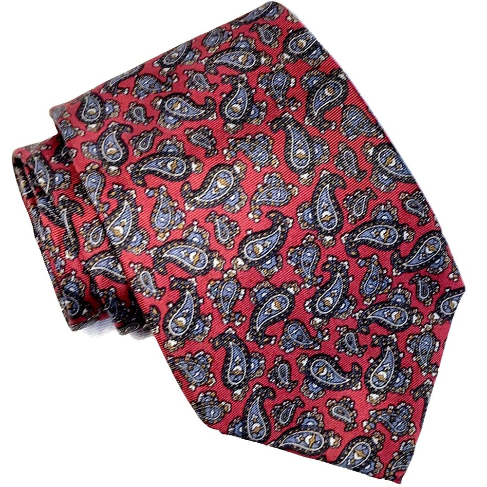 Chaps Ralph Lauren Vintage Tie Paisley Red Purple Silk Academia Preppy Old Money